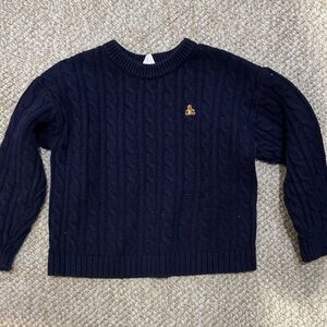 GAP Navy Cable-Knit Crewneck with Gold Teddy Crest - Kids